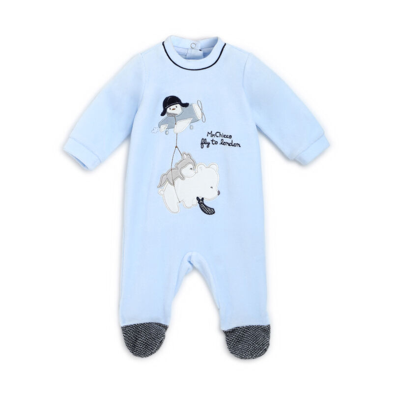 Boys Light Blue Applique Nappy Opening Babysuit image number null